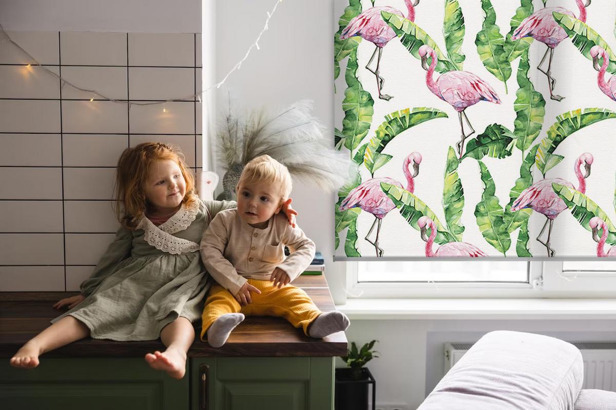INNENROLLO - Fensterrollo - Rollo - 80x140 cm - Flamingos auf den Blättern - Pink, Kunststoff (80/140/0.5cm) - TULUP