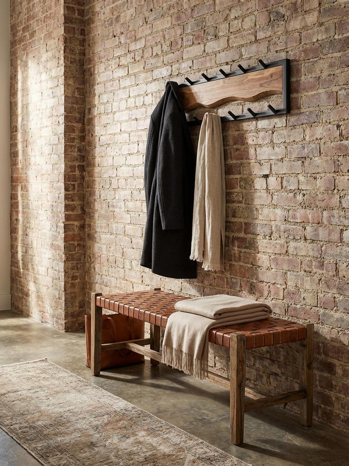 WANDGARDEROBE Akazie Massivholz Metall Modern 80x20x8 cm mit Wellenmuster - Akaziefarben, Holz (80/22/8cm) - KADIMA DESIGN