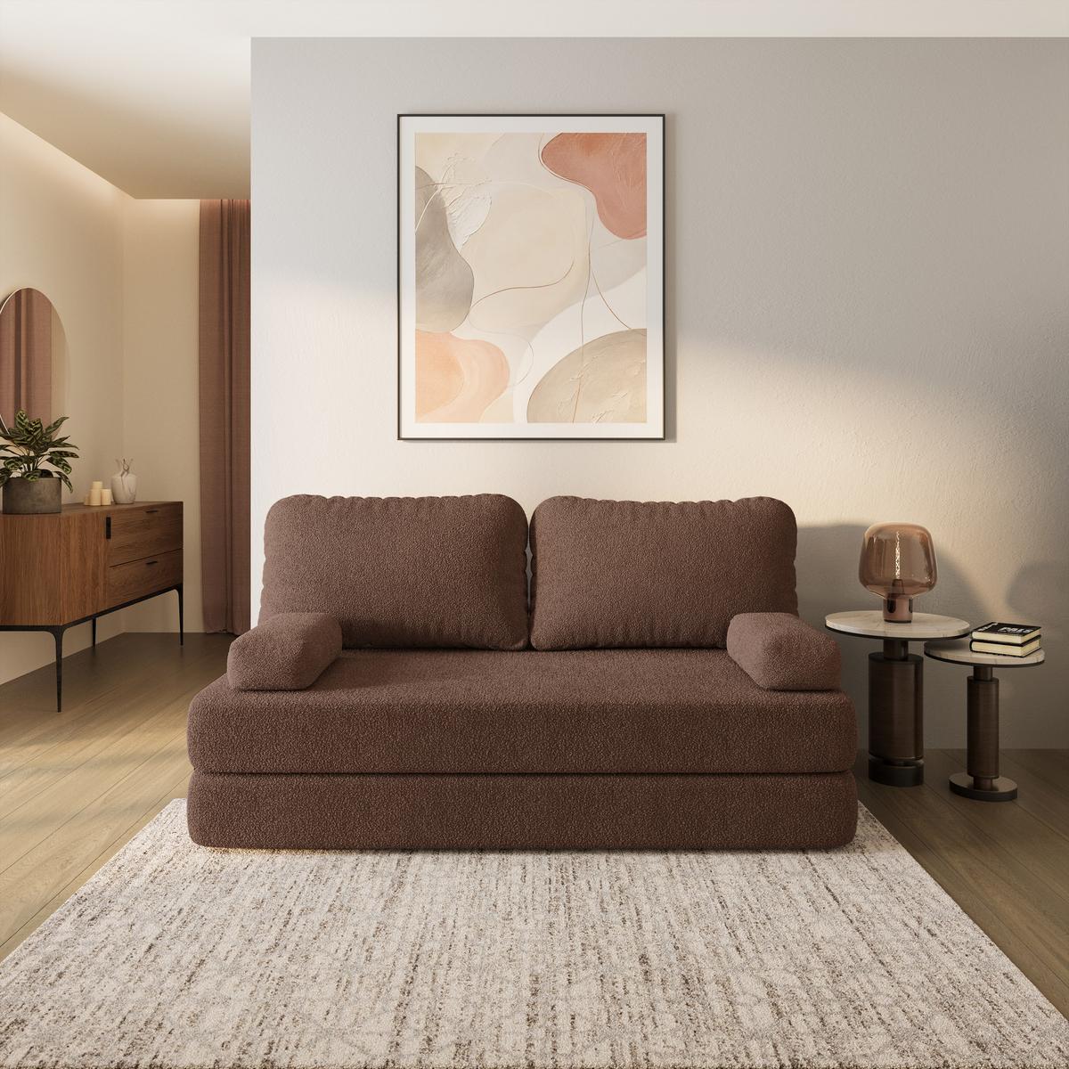 BETTSOFA NIKSI aus Schaumstoff Bucle-Stoff Braun Schlaffunktion - Braun, Textil (170/86/80cm) - MASSENO