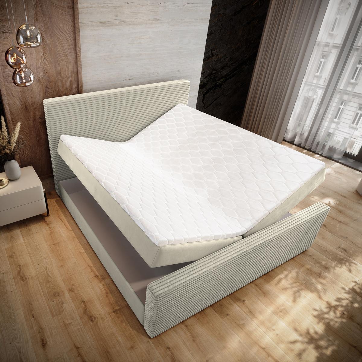 BOXBETT ALORIA 180x200 cm mit Matratze und Topper - Creme - Creme, Holz (180/200cm) - MASSENO