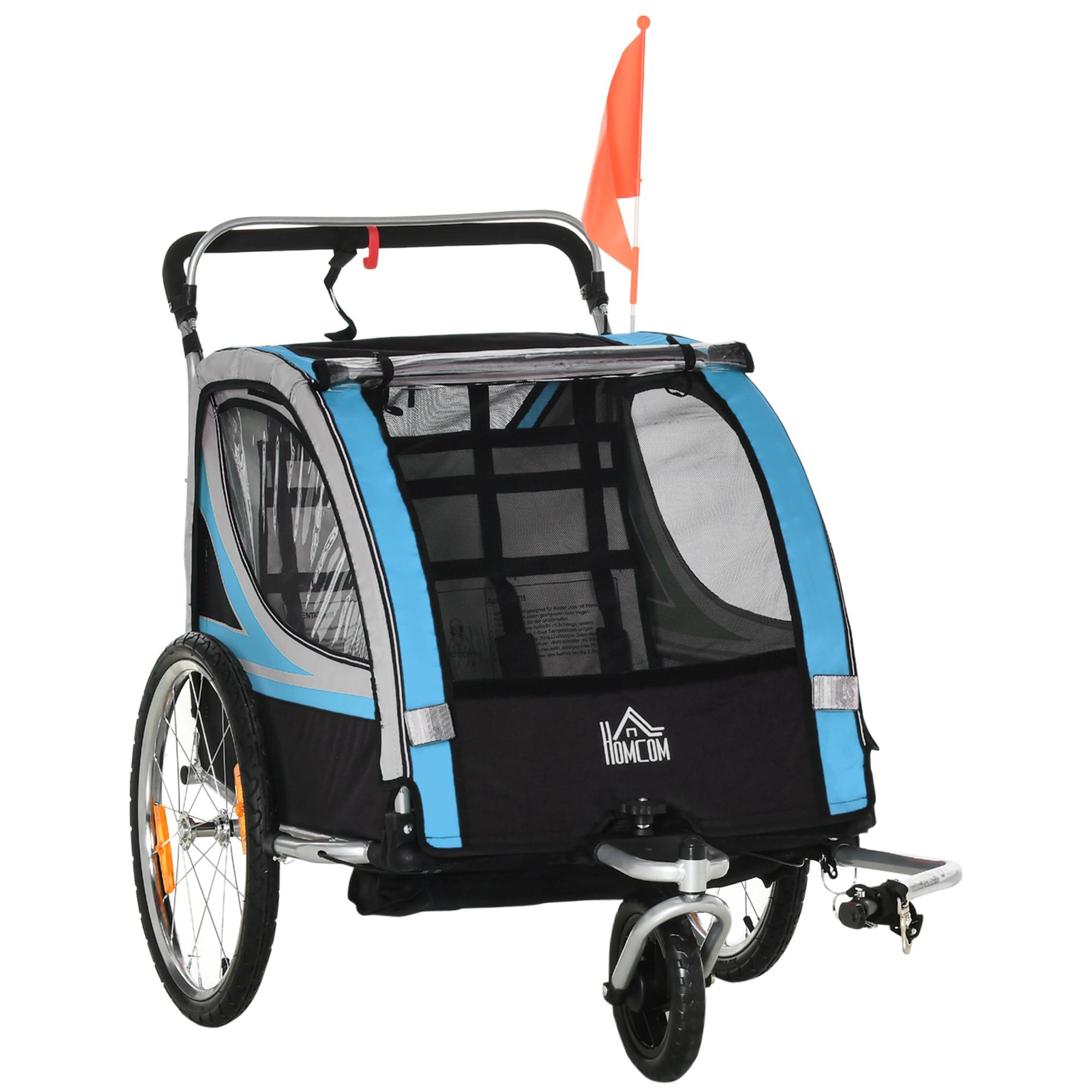 2 in 1 Kinderfahrradanhänger, Kinderanhänger, Fahrradanhänger, Blau - Blau, Metall (75/101/142cm) - HOMCOM