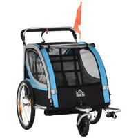 2 in 1 Kinderfahrradanhänger, Kinderanhänger, Fahrradanhänger, Blau - Blau, Metall (75/101/142cm) - HOMCOM