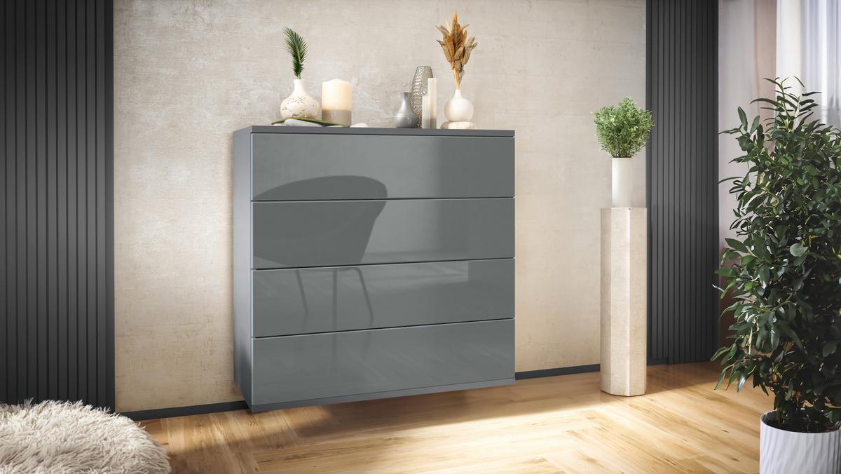 KOMMODE Pavos Grau Hochglanz - Grau, Holzwerkstoff (76/76/35cm) - Vladon