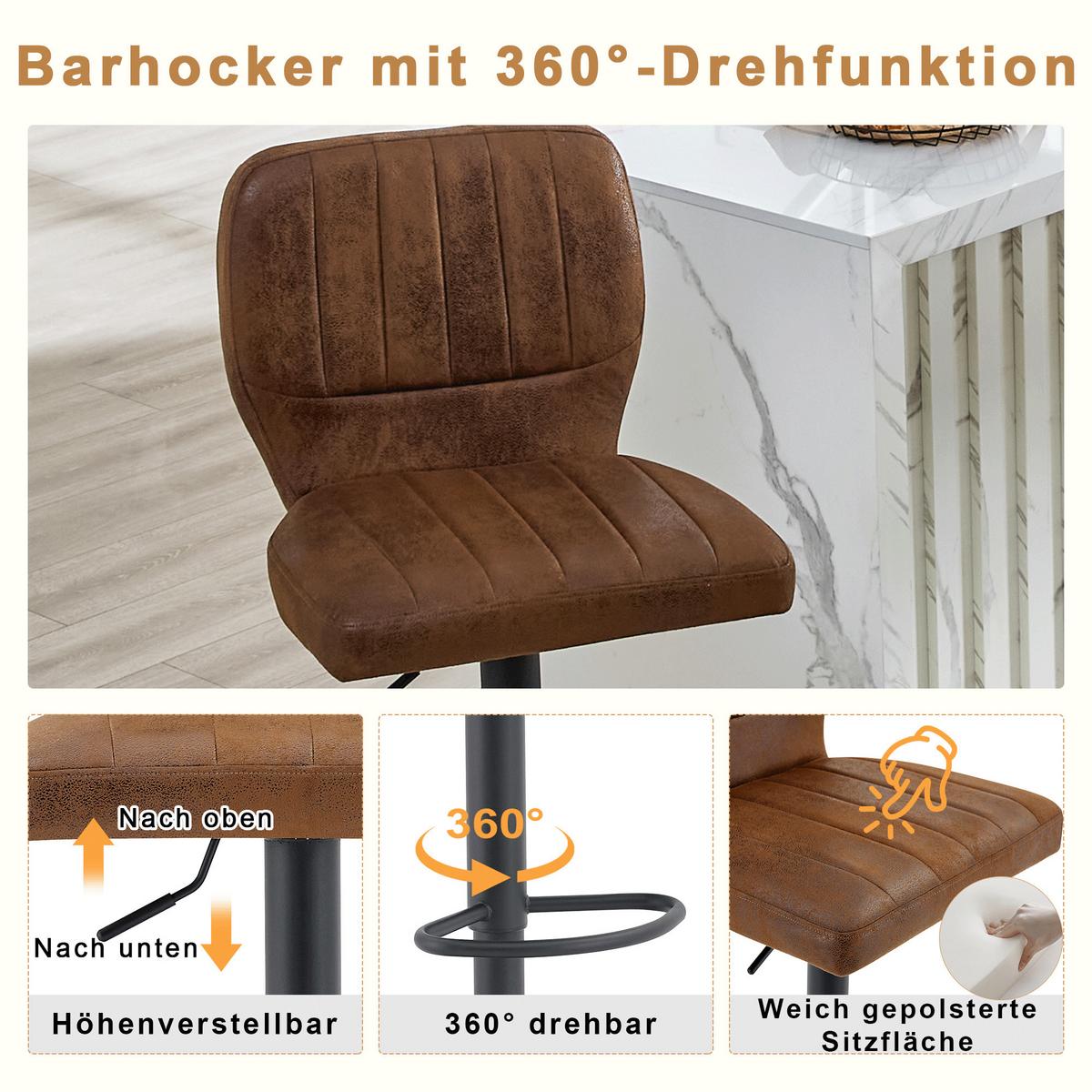 BARHOCKER 2ER-SET aus Vintage-Kunstleder in Braun, höhenverstellbar und 360° drehbar - Braun, Leder (52/62/45cm) - Urban Meuble
