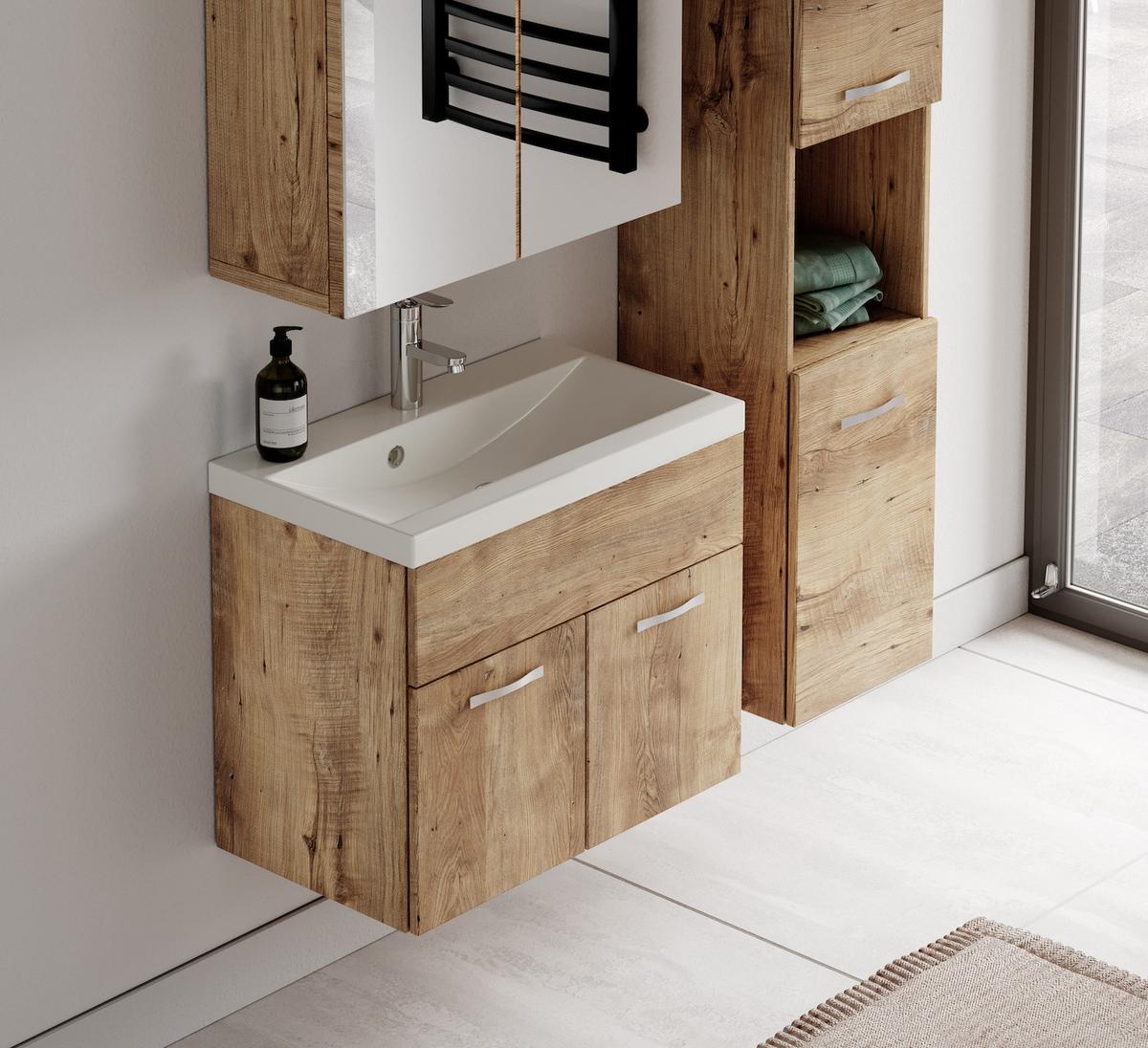 BADMÖBEL-SET Montreal 3 Teile Kastanien Eiche - 60 x 35 x 51 cm - Kastanienfarben/Eichefarben, Holz (60/53/35cm) - Badplaats