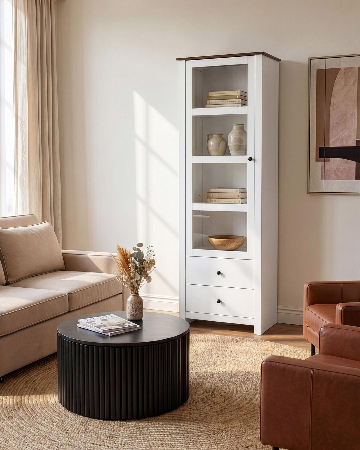 VITRINE mit Glastüren 60 cm Weiß Pimba - Dunkelbraun, Holzwerkstoff (60/180/40cm) - Beliani