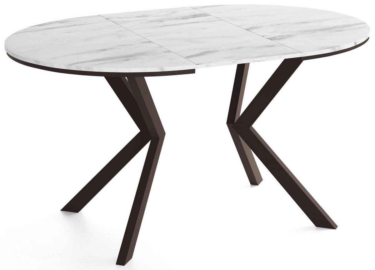 ESSTISCH Valio rund oval ausziehbar verlängerbar mit braunen Metallbeinen, Marmor Weiß 100-140/100/76 cm - Ecru/Braun, Holzwerkstoff/Metall (100/140/76cm) - WFL GROUP