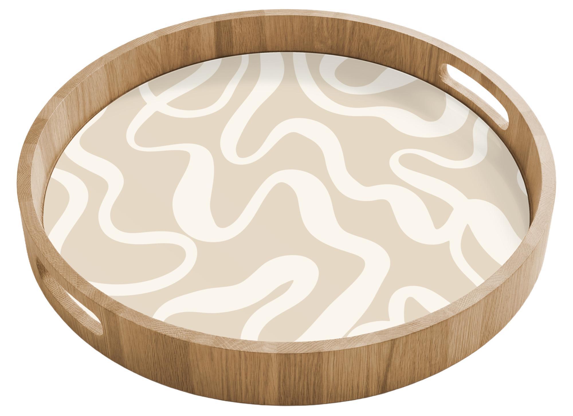 TABLETT Linien - Abstrakt - Beige - Weiß - Minimalistisch 40x40 cm - Beige, Holz (40/5/5cm) - OnlyWow