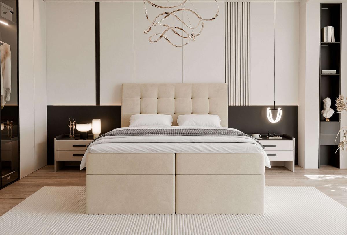 BOXBETT 180x200 cm mit Topper - Creme, Textil (180/200cm) - Idohome