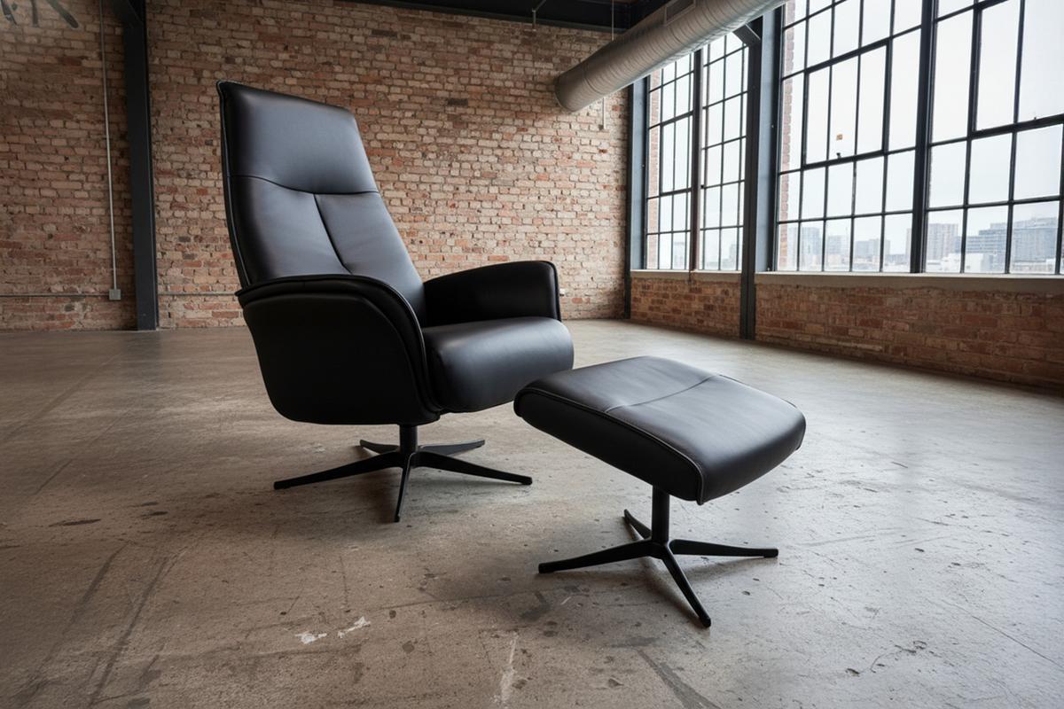RELAXSESSEL JOSIANE Schwarz Leder Relaxfunktion - Schwarz, Leder/Metall (78/107/87cm) - KAWOLA