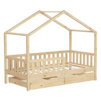 HAUSBETT 80x160 cm Natur aus Kiefernholz mit 2 Schubladen und Rausfallschutz - Beige, Holz (80/160cm) - ML-DESIGN