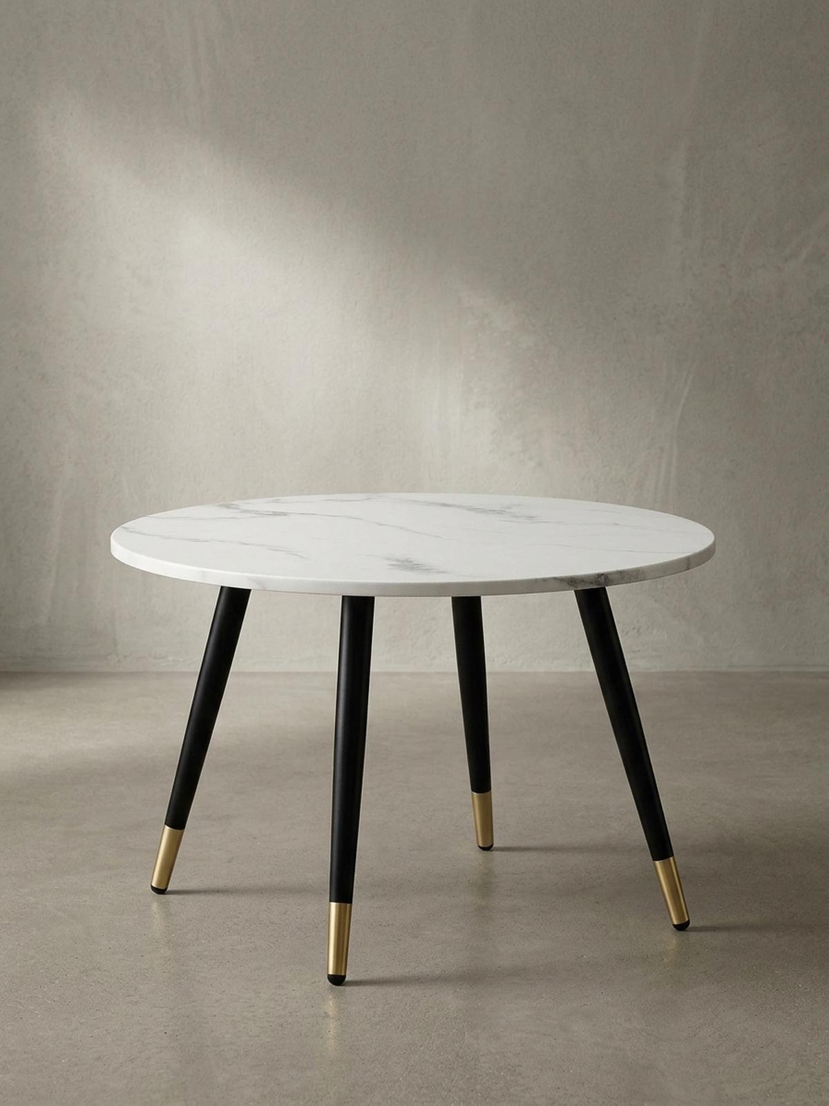 COUCHTISCH mit Marmor Optik, Modernes Design, Metall-Gestell, Runde Form, Weiß 60x60x41 cm - Goldfarben/Weiß, Holzwerkstoff/Metall (60/60/41cm) - KADIMA DESIGN