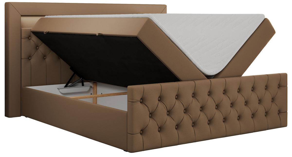 BOXBETT GOLD-9 LED 180/200 Braun Kunstleder - H3 - Braun, Holz/Textil (180/200cm) - MKS