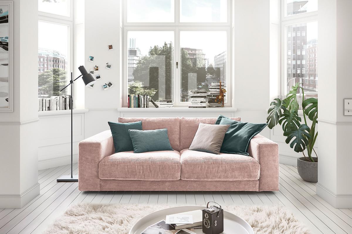SOFA 2-SITZER MADELINE Pink Cord - Schwarz/Rosa, Kunststoff/Textil (230/85/127cm) - KAWOLA