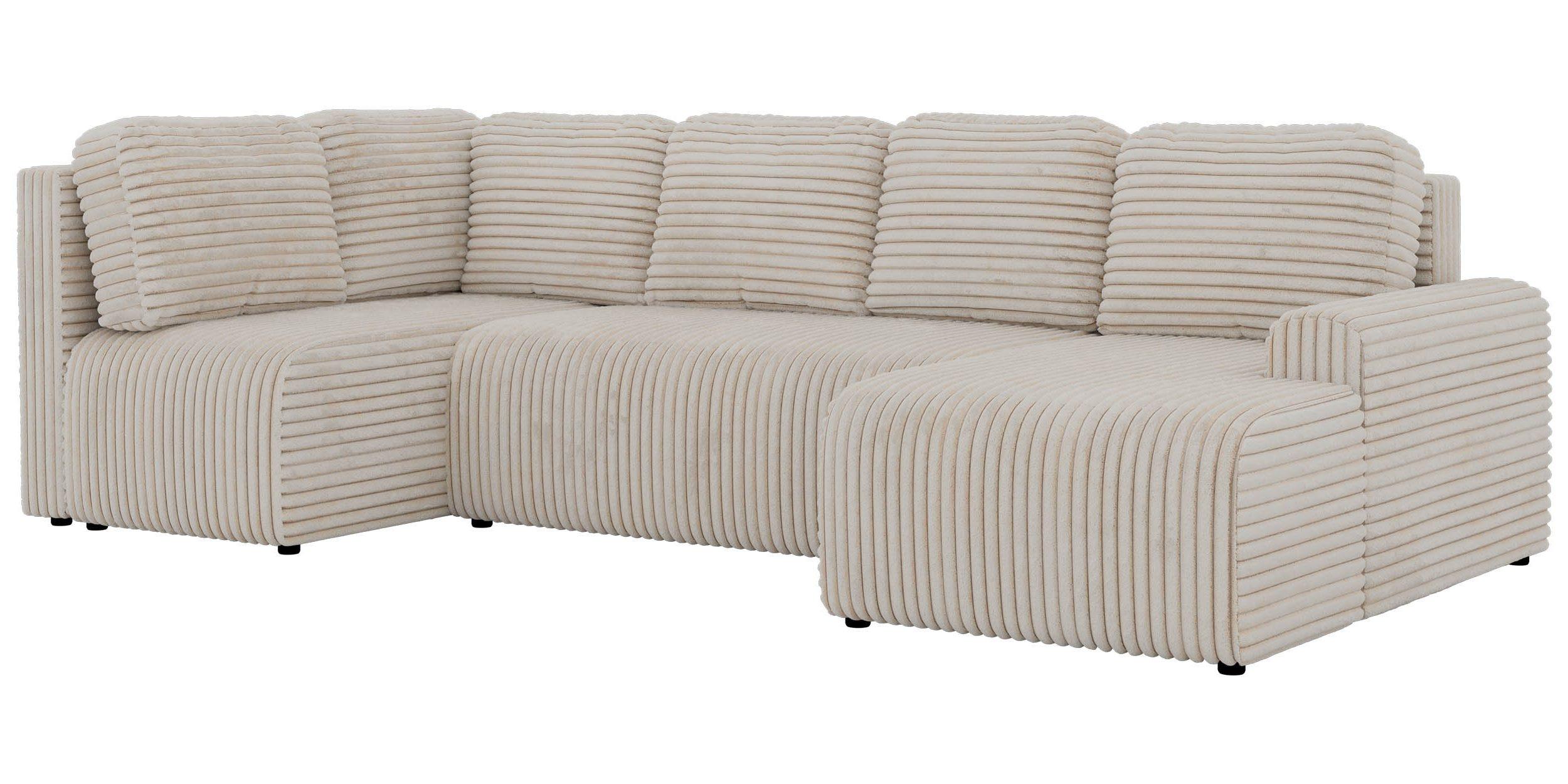 WOHNLANDSCHAFT NESSARO COR U Beige Cord - Links Seite - Beige/Schwarz, Kunststoff/Textil (307/92/151cm) - MKS