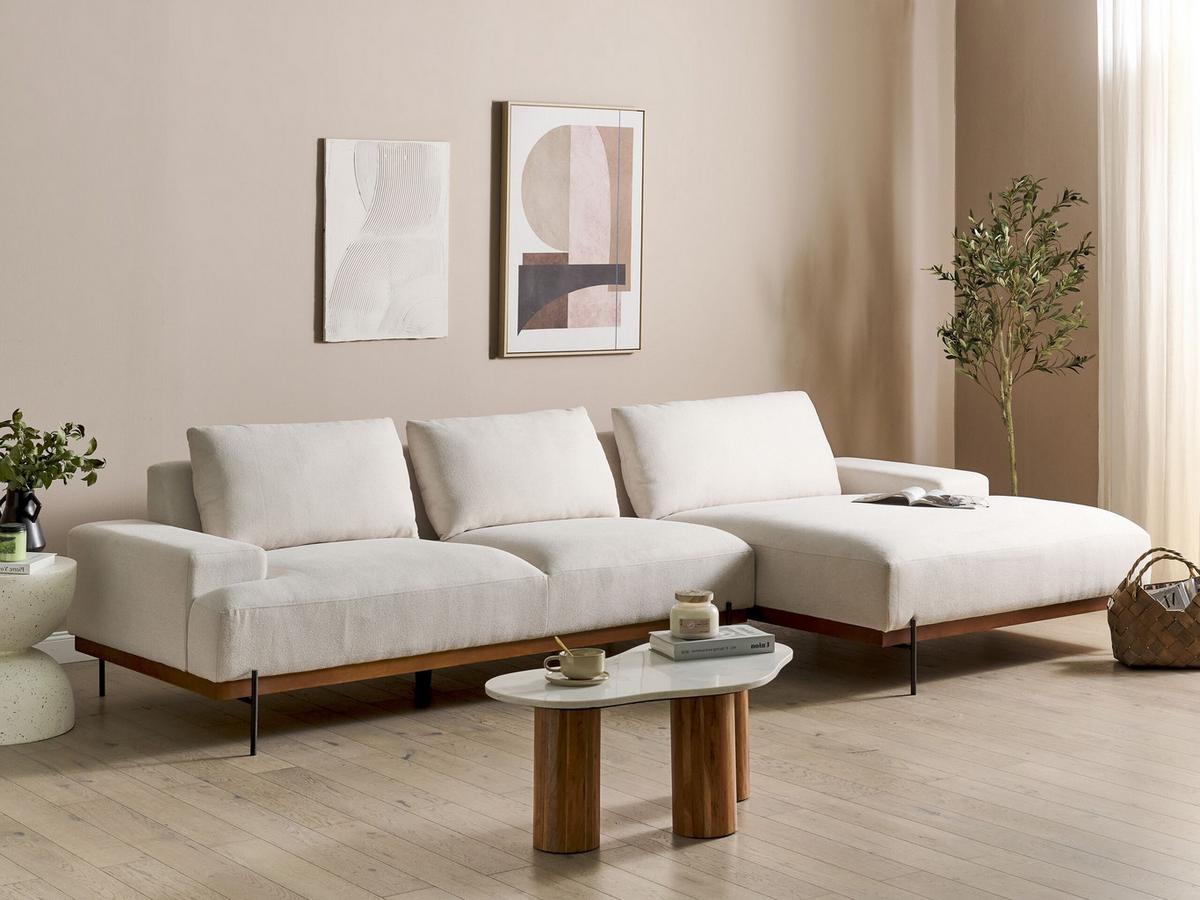 3-SITZER-ECKSOFA hellbeige rechtsseitig Mariferd - Beige/Dunkelbraun, Textil (316/146cm) - Beliani