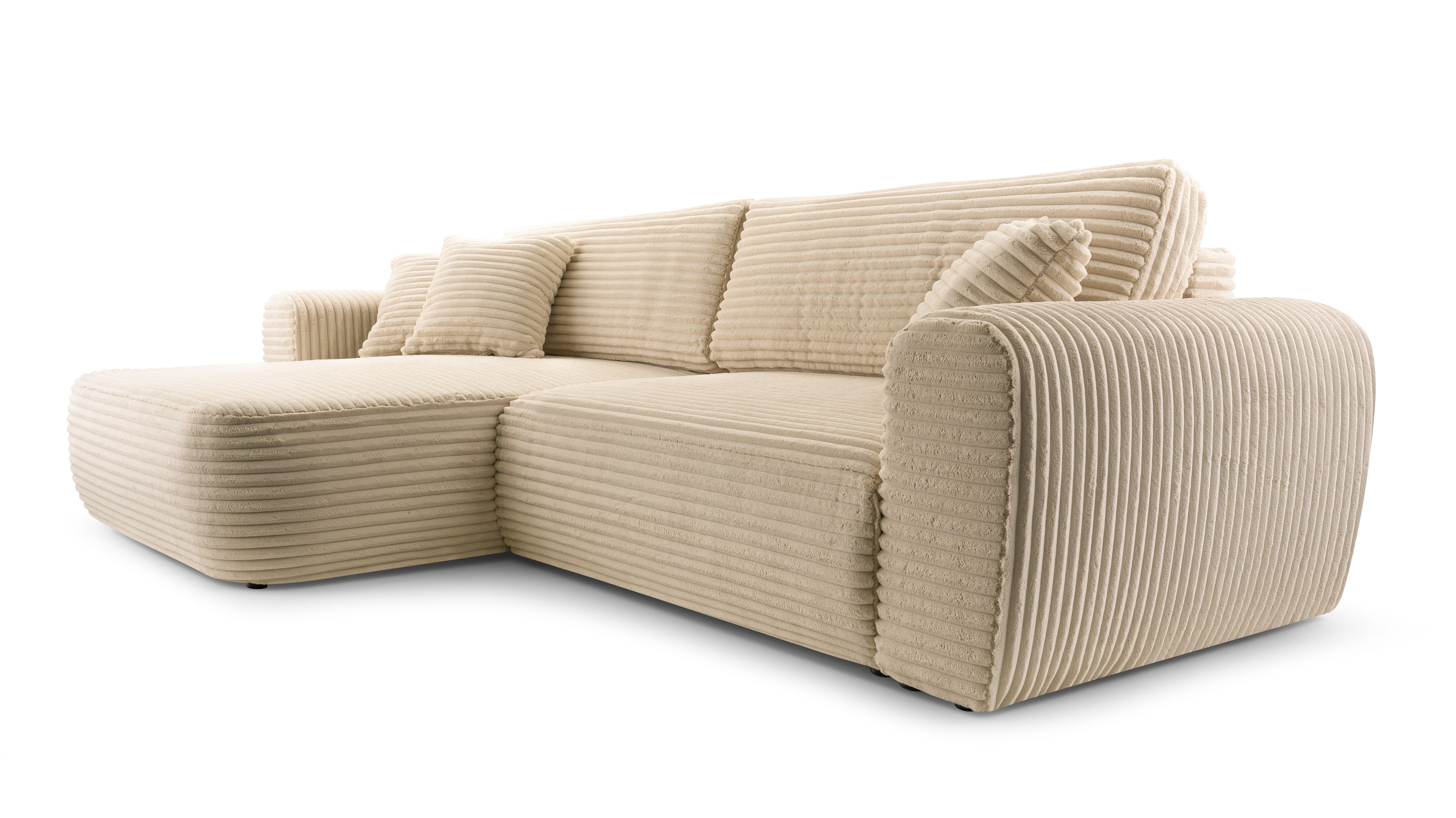 ECKSOFA VIVA Beige Kordstoff mit Schlaffunktion - Sandfarben, Holz (297/169cm) - MASSENO