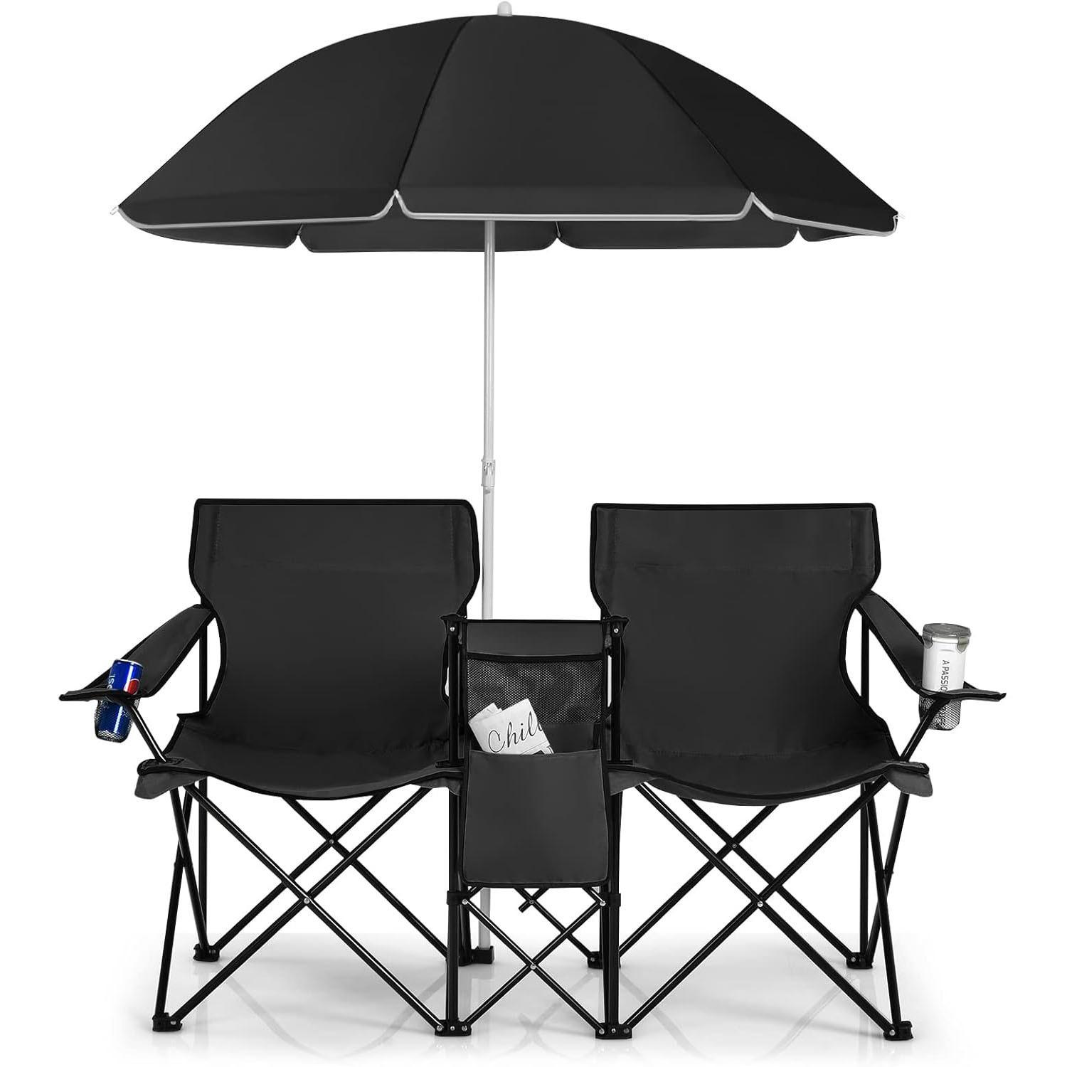 CAMPINGSTUHL Schwarz(2er-Set) - Schwarz, Metall (160/85/55cm) - COSTWAY