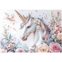 FOTOTAPETE Kinderzimmer Einhorn Blumen 300x210 - Multicolor, Papier (300/210cm) - Wallarena