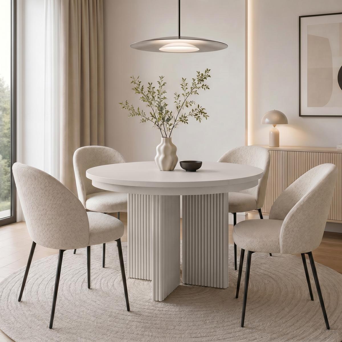 ESSTISCH Prestige runder Design-Tisch, ausziehbar Ø 100–180 cm, Kaschmir+Kaschmir - Kaschmir, Metall (100/100/77cm) - Beautysofa