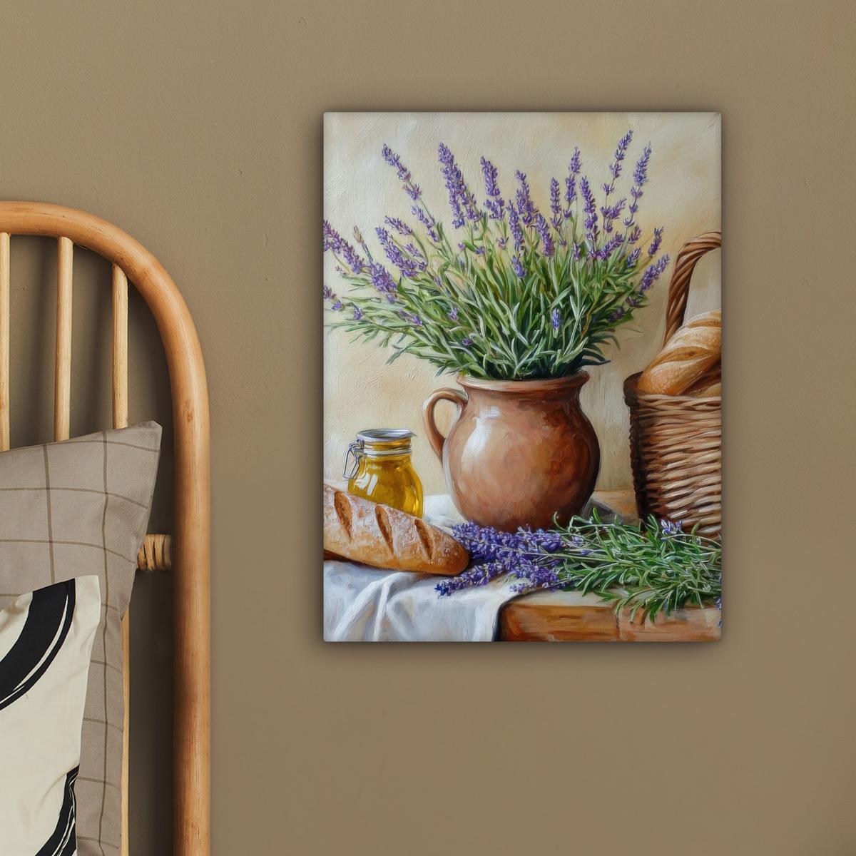 LEINWANDBILD Lavendel - Brot - Stilleben Room Decor 30x40 cm - Flieder, Textil (30/40cm) - MuchoWow