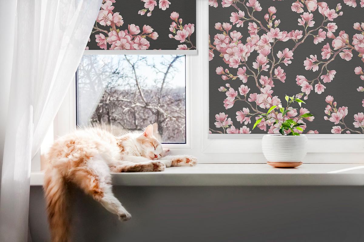 INNENROLLO - Fensterrollo - Rollo - 60x40 cm - Blüten vom Baum - Pink, Kunststoff (60/140/0.5cm) - TULUP