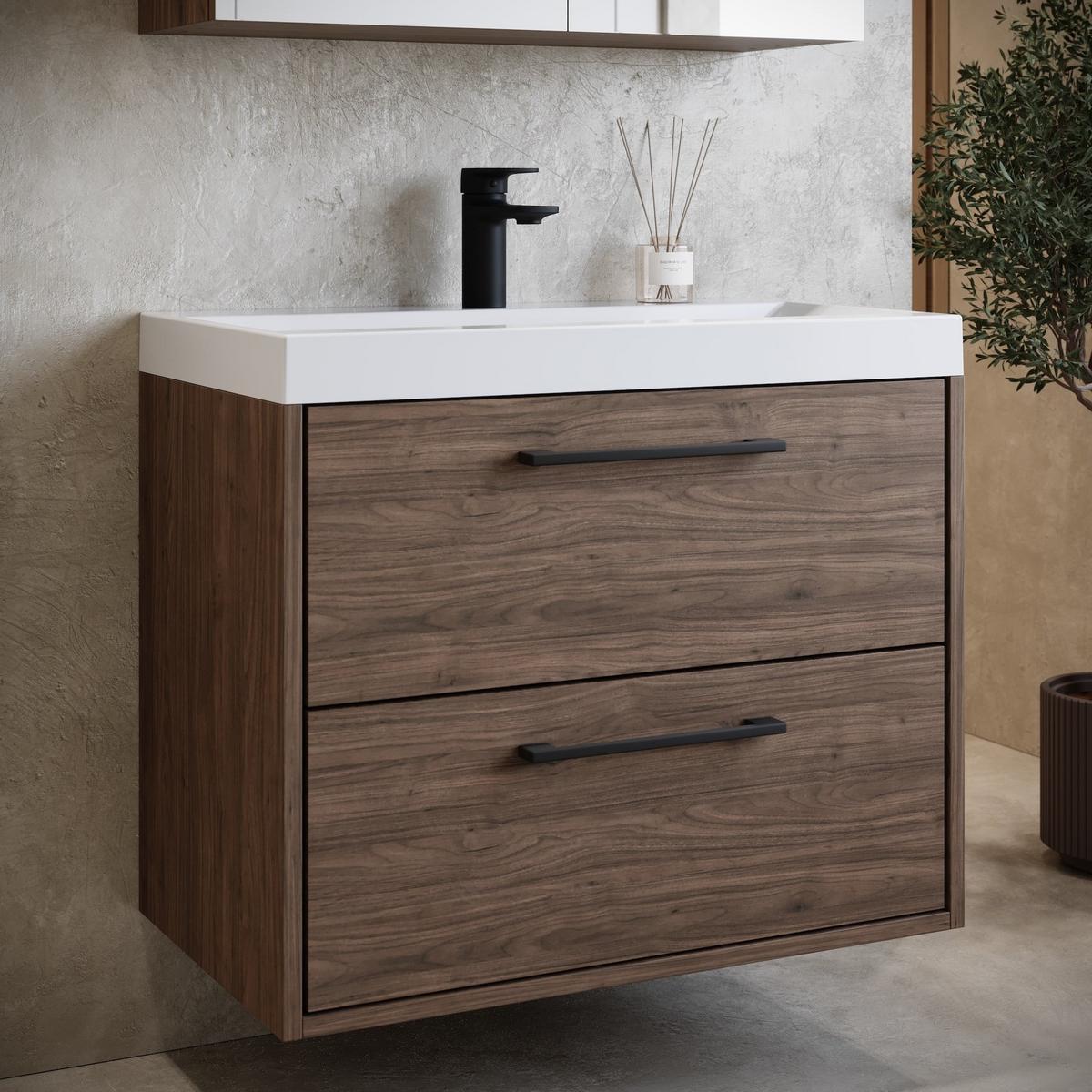 BADMÖBEL-SET Florence 2 Teile Walnuss Braun - 60 x 35 x 51 cm - Eichefarben, Holz (60/51/35cm) - Badplaats