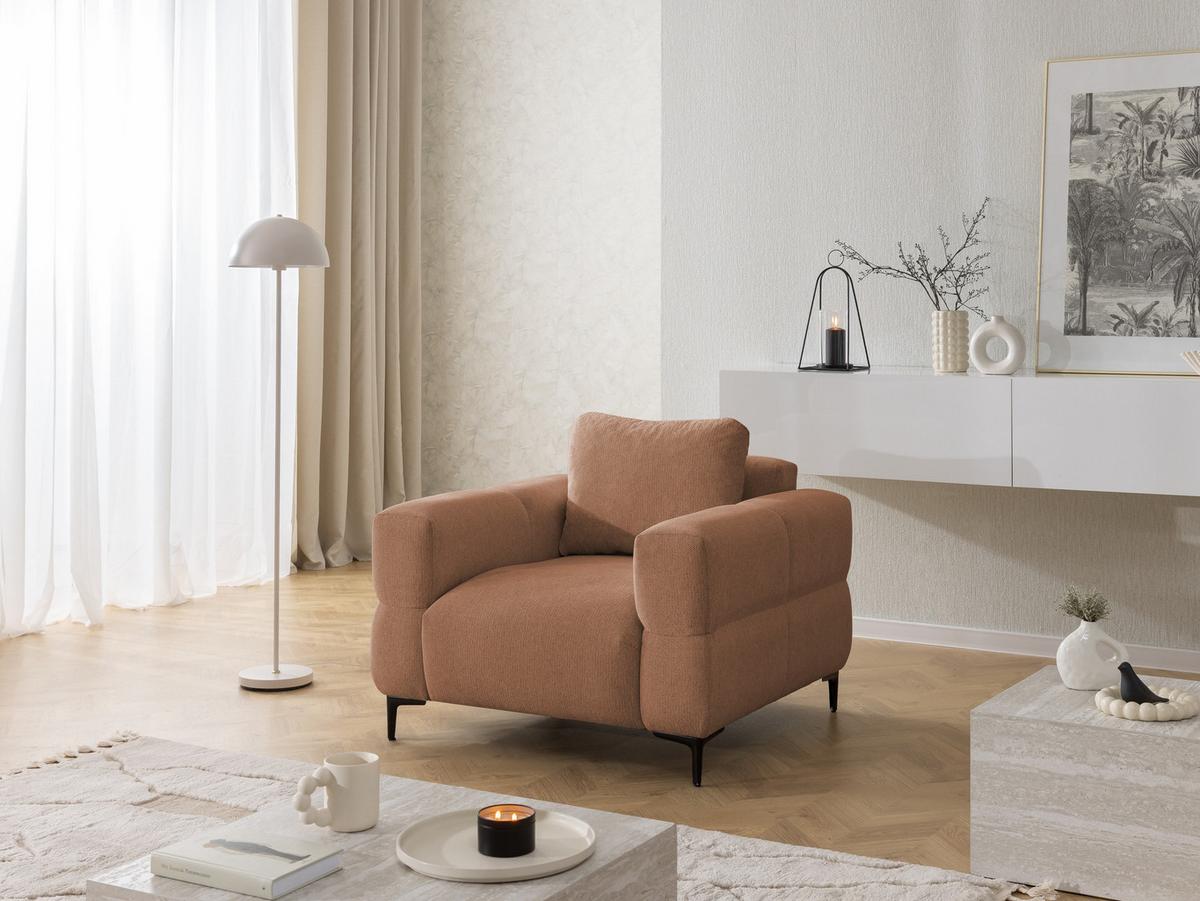 SESSEL Cardea in Bubble-Optik aus weichem Terrakotta Strukturstoff mit hohem Sitzkomfort - Terracotta/Schwarz, Holz/Textil (102/80/97cm) - S-Style Möbel