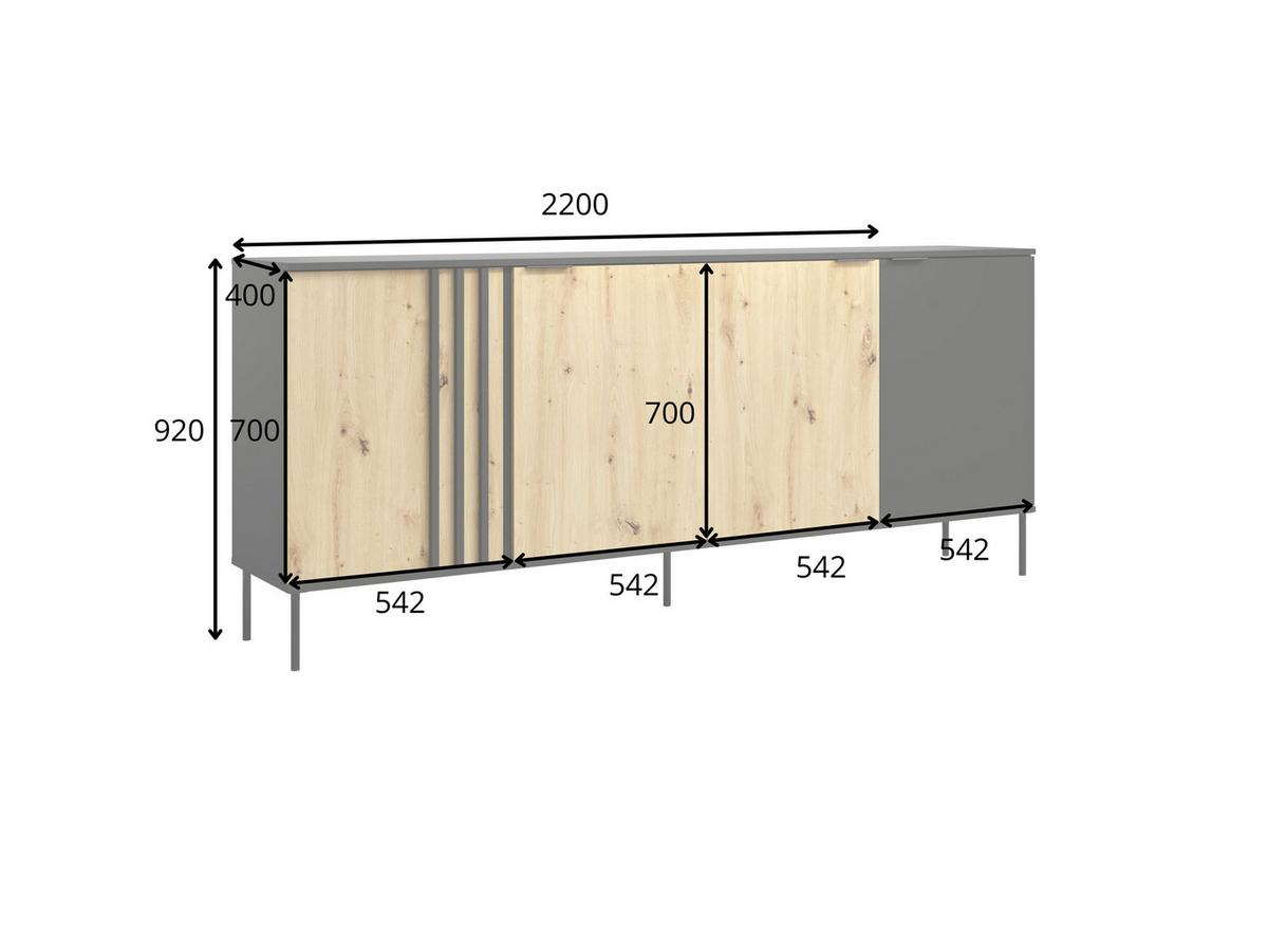 KOMMODE Schwarz, Eiche Artisan 220/92/40 - Schwarz/Eiche Artisan, Holzwerkstoff (220/92/40cm) - RAUMHIRSCH FURNITURE