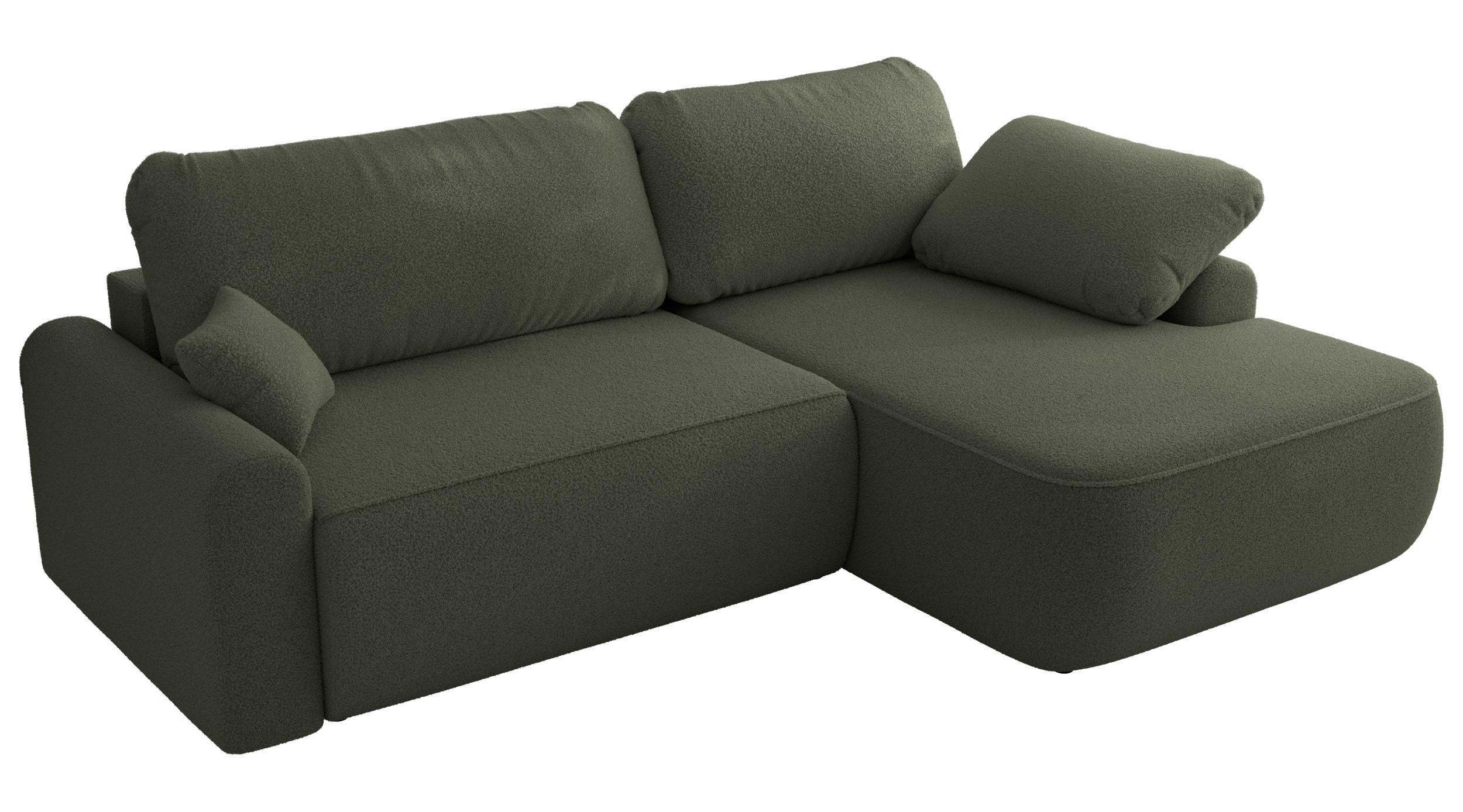 ECKSCHLAFSOFA CUBO L Dunkelgrün Boucle - rechts - Dunkelgrün/Schwarz, Kunststoff/Textil (187/273cm) - MKS