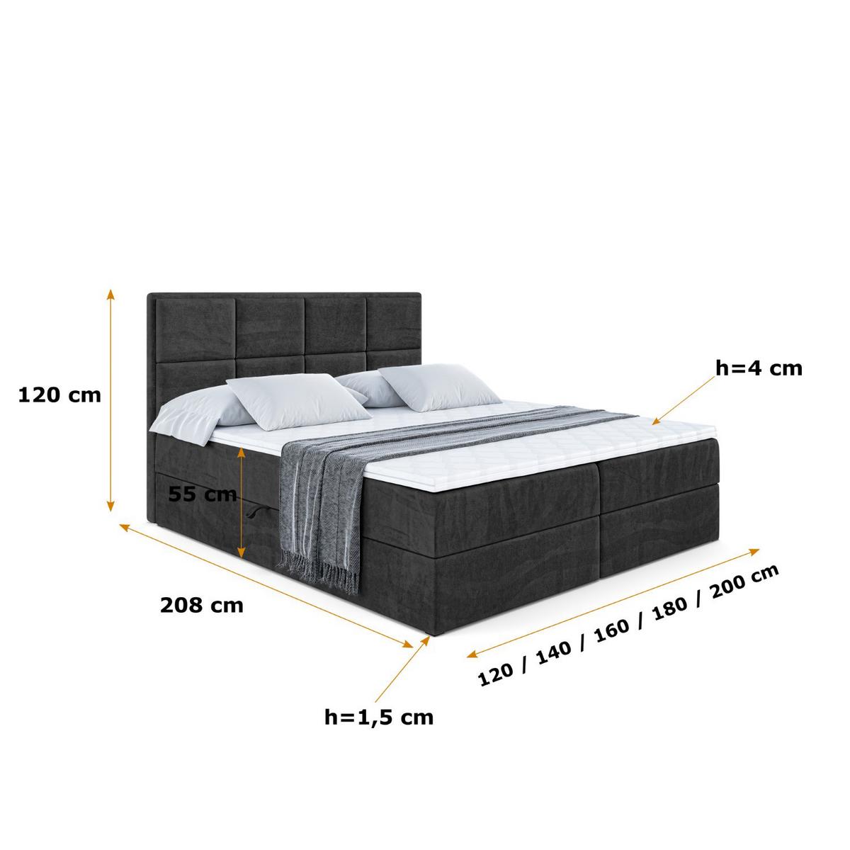 BOXBETT mit Matratze H4 und Lattenrost - NOVA - 140x200 - H4 - Schwarz - Schwarz, Holzwerkstoff (140/200cm) - ALTDECOR