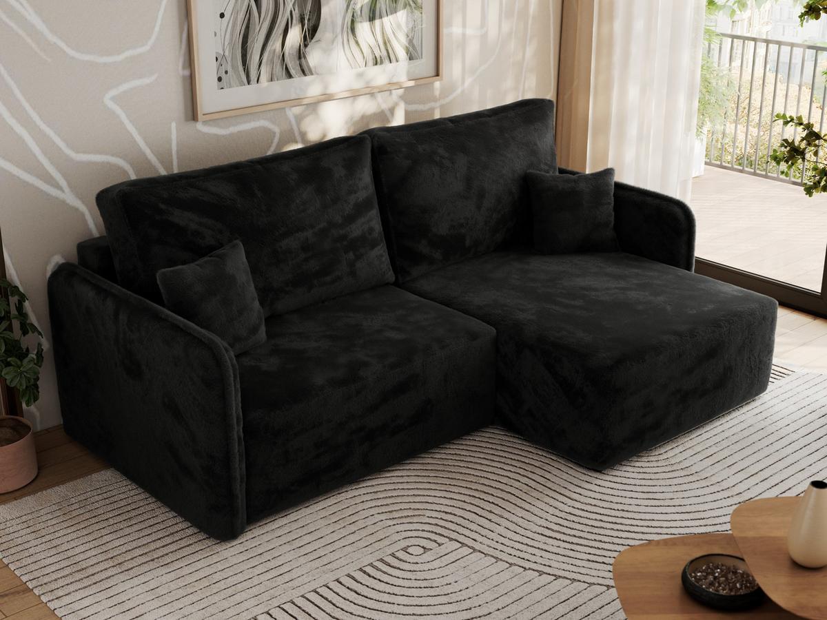 ECKSCHLAFSOFA MESTO L Schwarz Plüsch - rechts - Schwarz, Kunststoff/Textil (147/227cm) - MKS