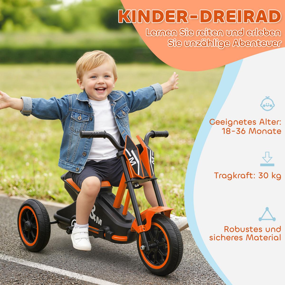 DREIRAD, Kinderfahrrad, Laufrad, Kinderrad mit Pedal für Kinder 18-36 Monaten - Orange, Metall (79/44/50cm) - AIYAPLAY