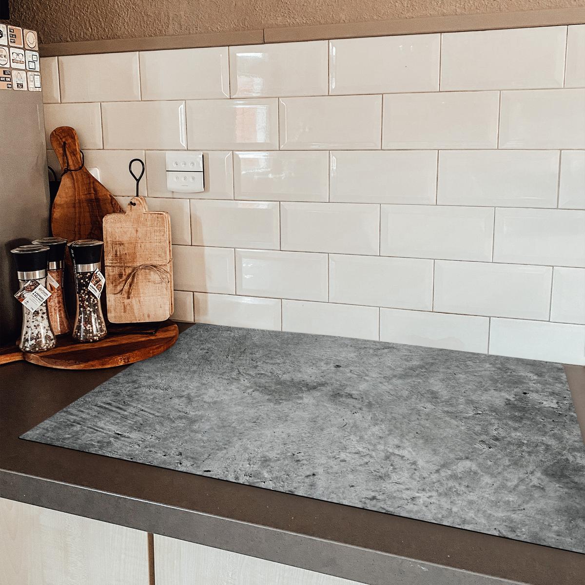 HERDABDECKPLATTE Beton - Schiefer - Grau -Betonstruktur Induktionsmatte 81x52 cm - Grau, Kunststoff (81/52/0.2cm) - MuchoWow