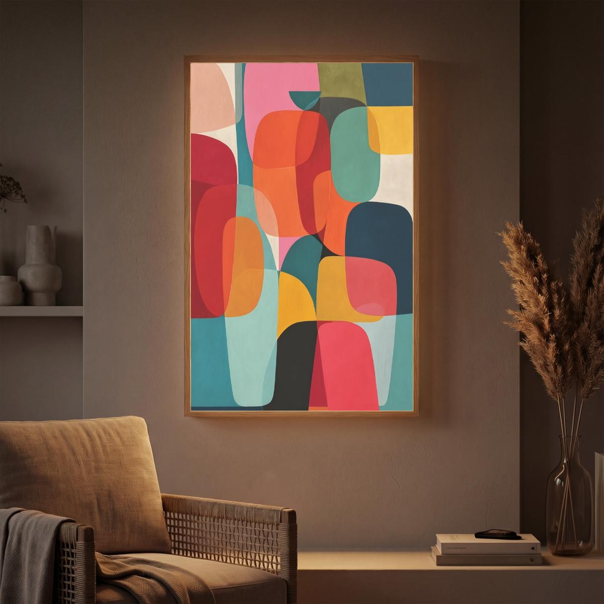 WANDLEUCHTE MIT AKKU Formen - Bunt - Abstrakt - Flugzeuge 60x90 cm - Multicolor, Holzwerkstoff (60/90/8cm) - OnlyWow