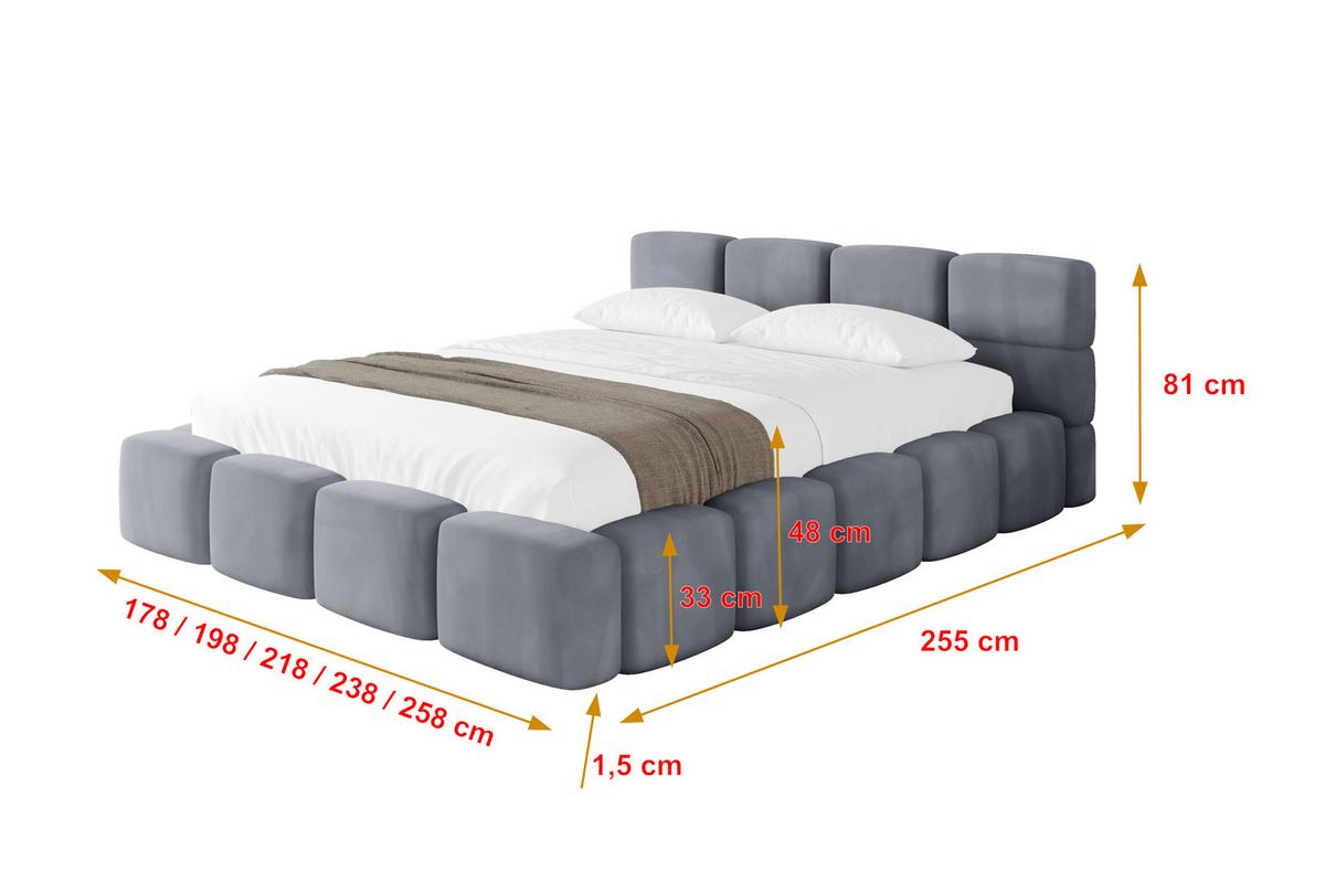 POLSTERBETT mit Bettkasten und Lattenrost, Bett mit Kopfteil, Boxbett ohne Matratze, Doppelbett mit Stauraum - NATA-v1 200x200 Grau - Grau, Holzwerkstoff/Textil (200/200cm) - ALTDECOR