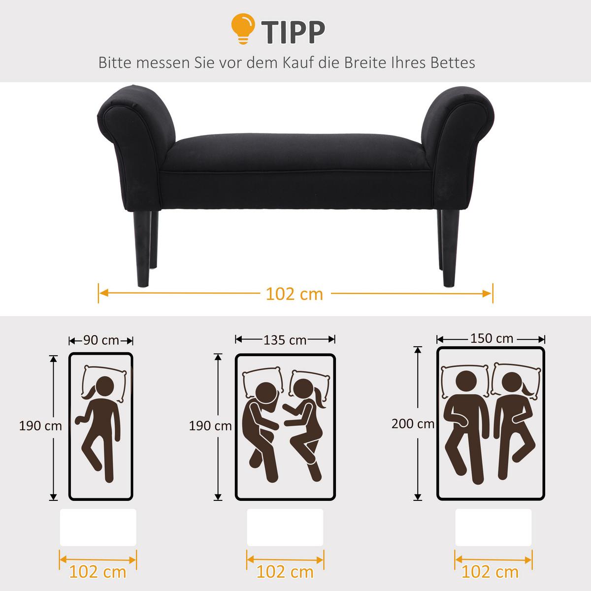 SITZBANK für Schlafzimmer Flurbank Polsterbank MDF Schaumstoff Grauweiß - Schwarz, Kunststoff (36/51/102cm) - HOMCOM