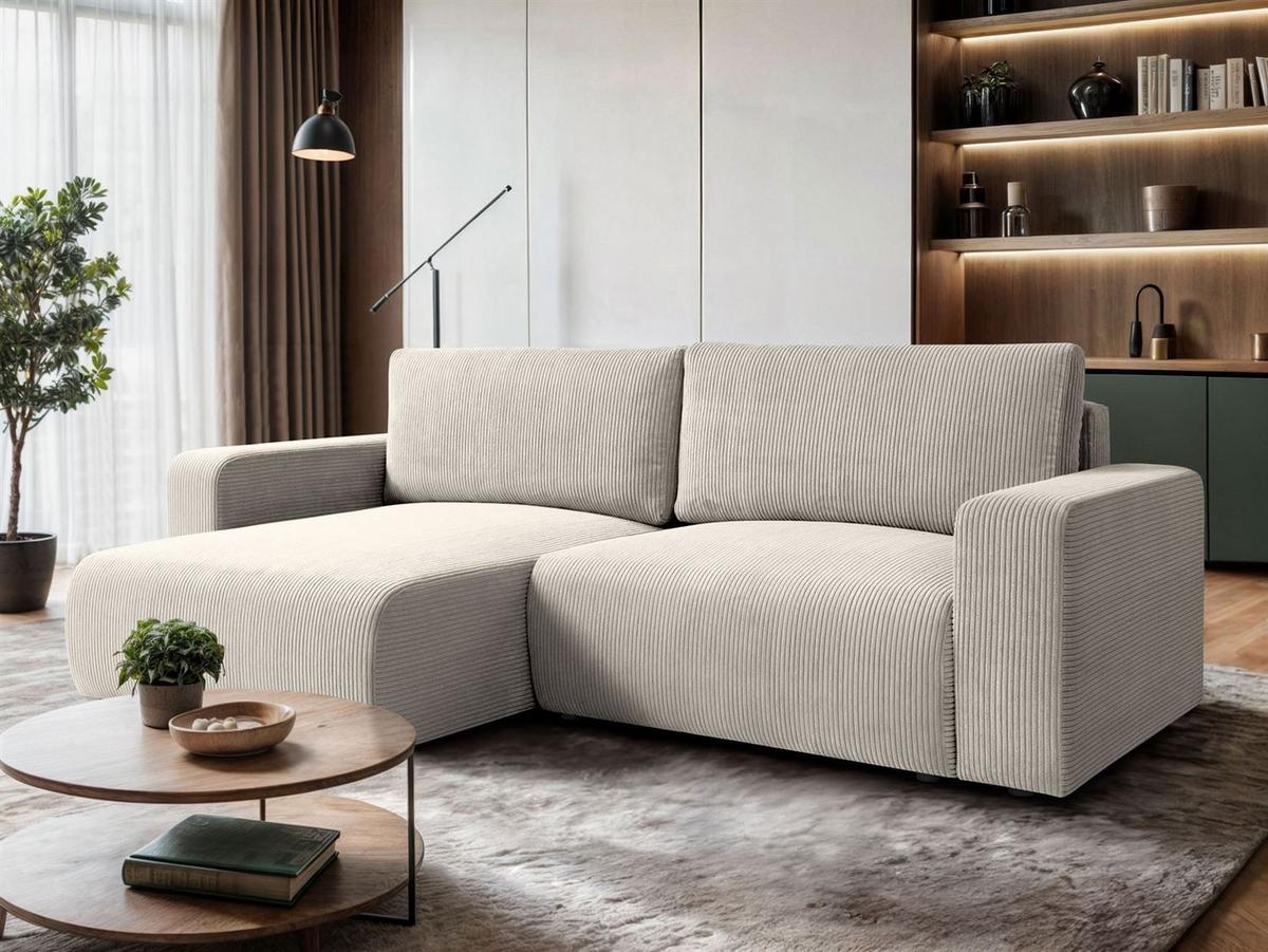 ECKSOFA OPERA L-Form mit Schlaffunktion und Bettkasten, Poso 100 - Ecru, Textil (247/143cm) - Lookway