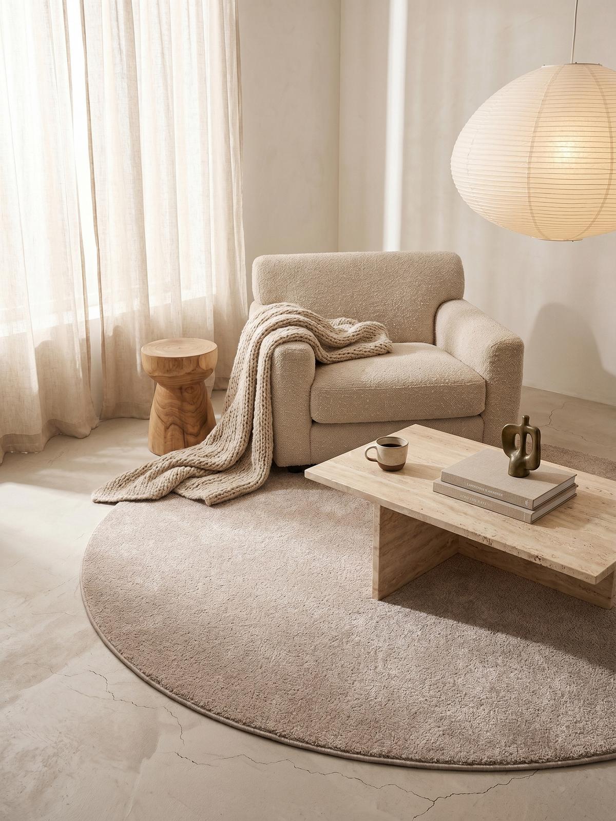 TEPPICH Kurzflor MAIN in Beige, einfarbig, Ø 200 cm - Beige, Textil (200/200cm) - KADIMA DESIGN
