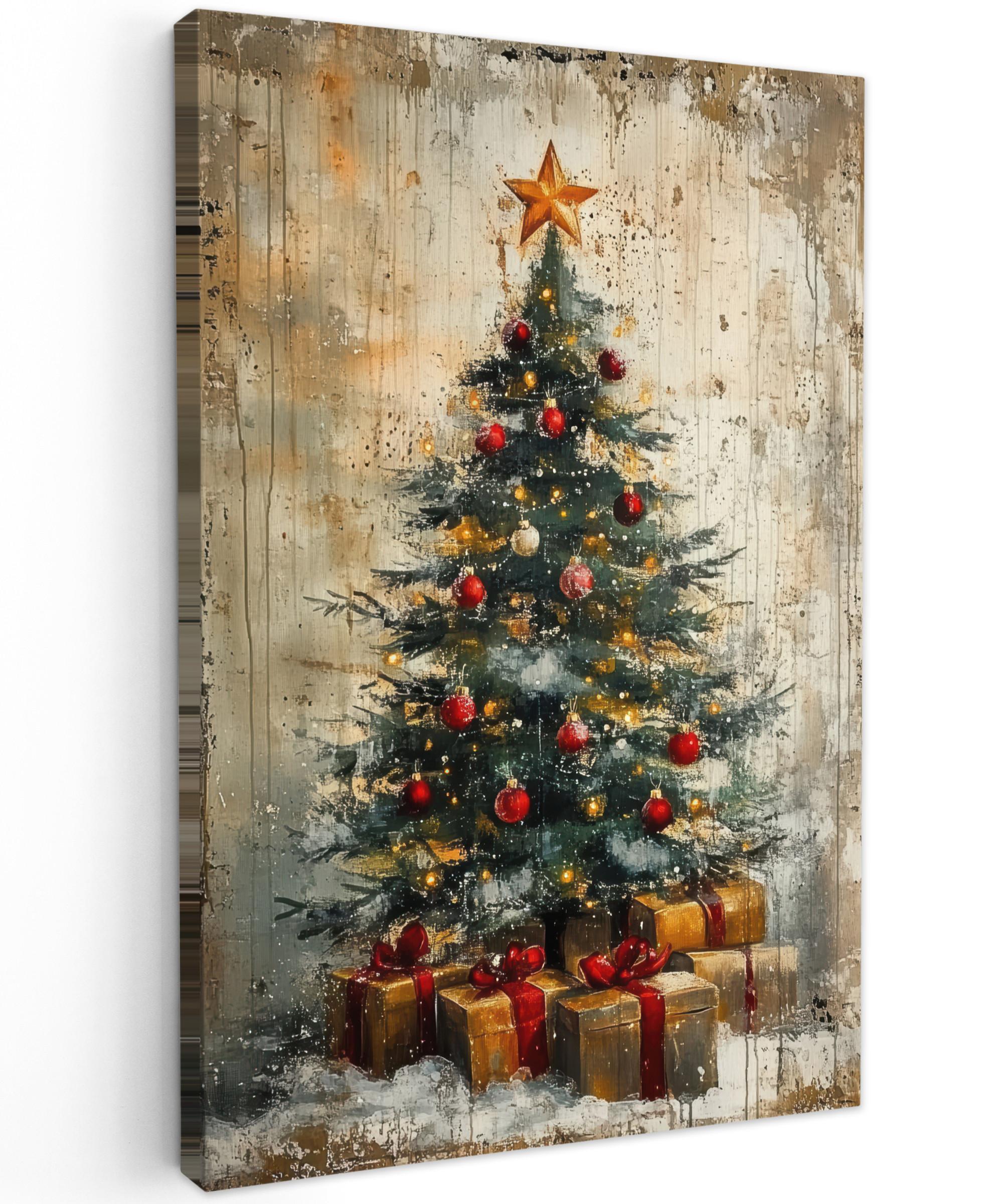 LEINWANDBILD Weihnachtsbaum - Vintage - Weihnachten - Geschenk Wanddeko 40x60 cm - Rostfarben, Textil (40/60cm) - MuchoWow