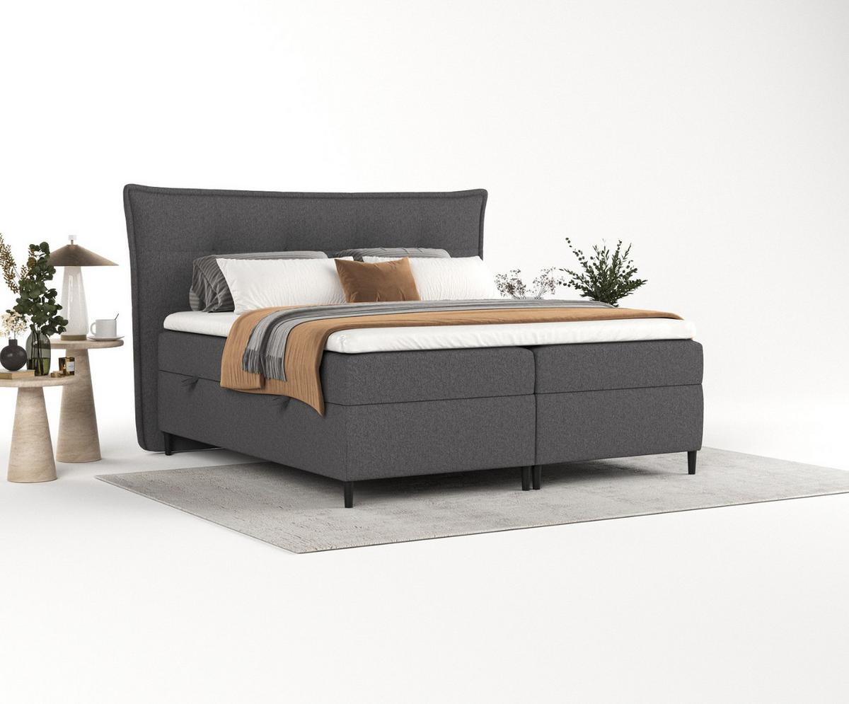 BOXBETT Las Palmas 140/200 cm Anthrazit im Megan Stoff - Anthrazit/Schwarz, Holz/Holzwerkstoff (140/200cm) - AltaBeds