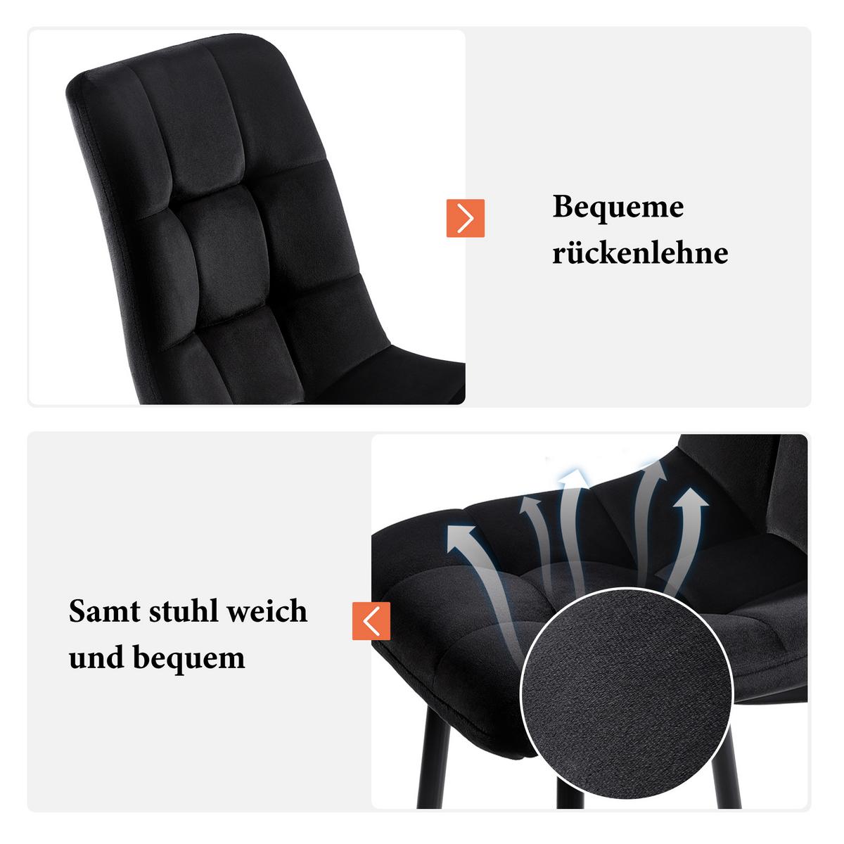 ESSGRUPPE Ausziehbarer Esstisch 120-160cm Nussbaum & 4 Samtstühle Schwarz - Walnussfarben, Holzwerkstoff (160/75/80cm) - Urban Meuble