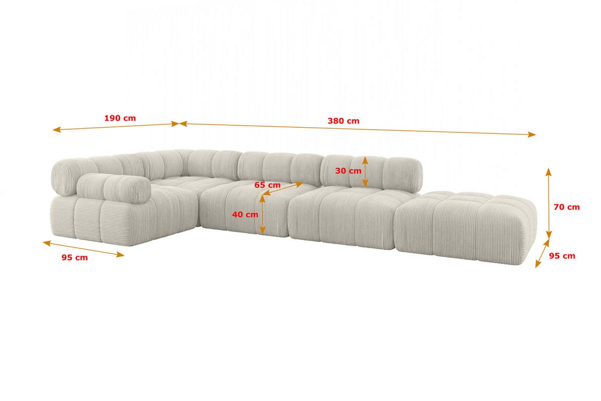 ECKSOFA modulares Sofa Felto-L2 - 380x190x70 cm Creme Cord - Hellgrau/Creme, Holzwerkstoff/Textil (380/190cm) - ALTDECOR