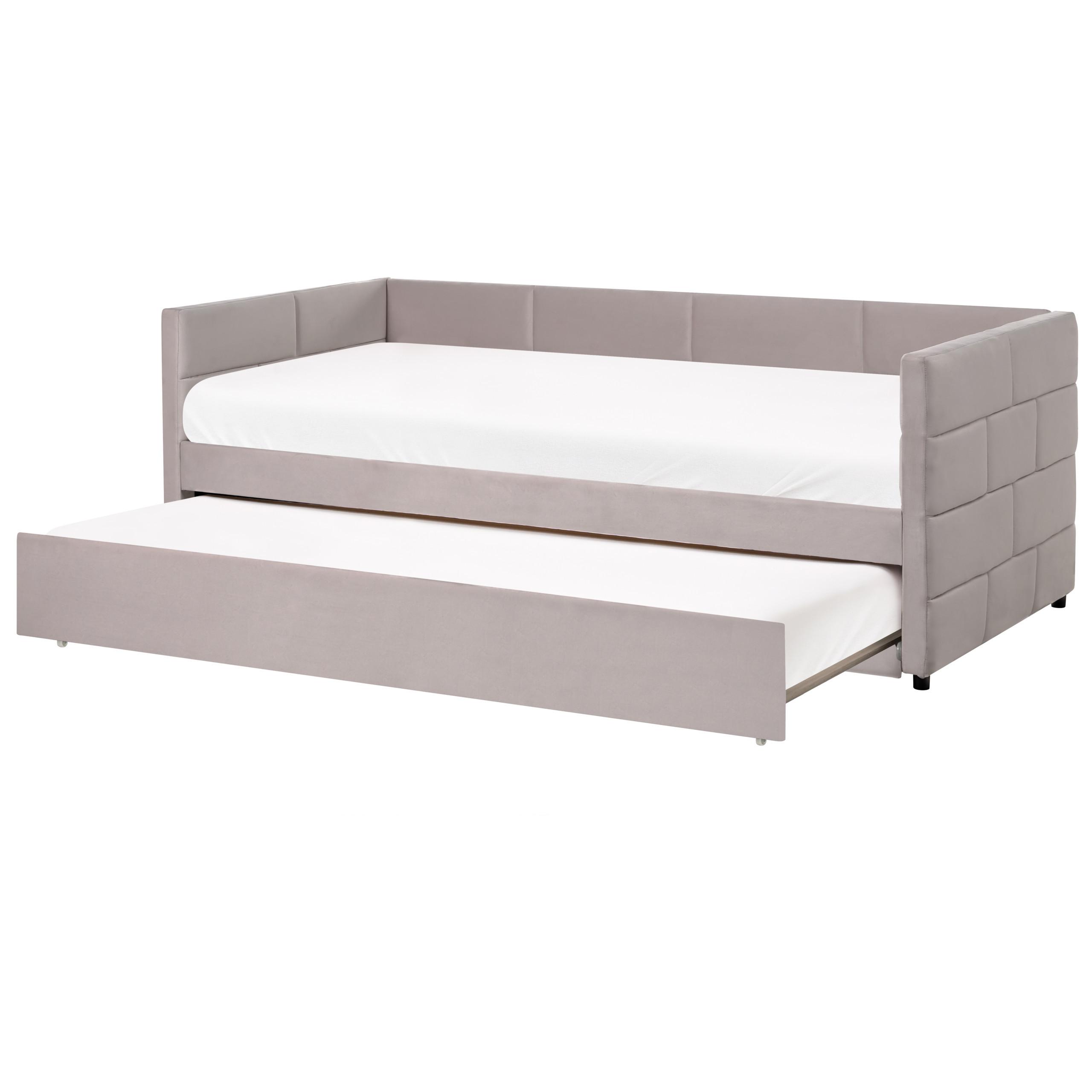 AUSZIEHBETT Samtstoff 90/200 cm Hellgrau Chavonne - Hellgrau, Textil (90/200cm) - Beliani