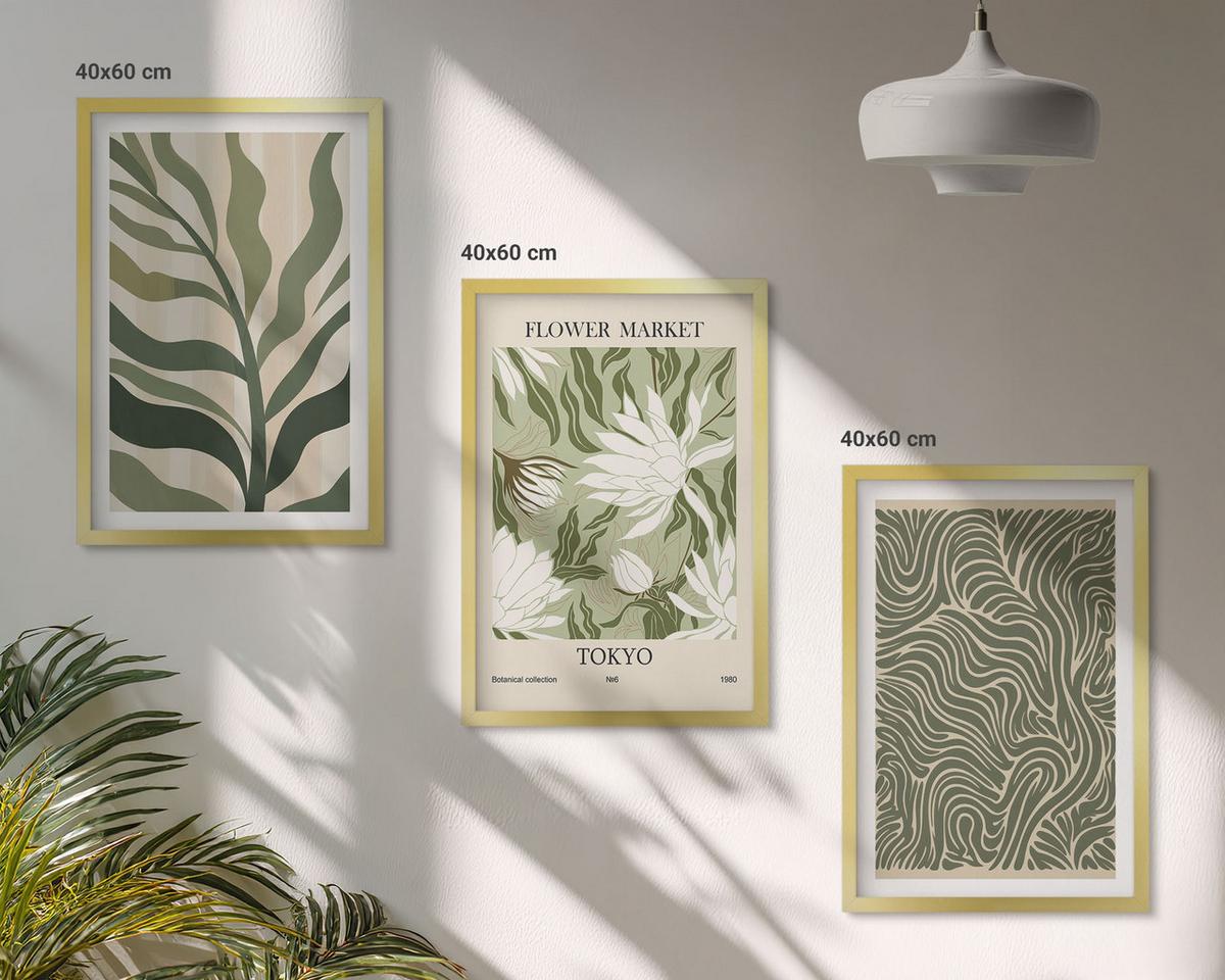 BILDER SET 3er Set - 40x60 cm Goldrahmen - Pflanzenmuster, Boho-Dekorationen - Goldfarben, Kunststoff (40/60cm) - TULUP