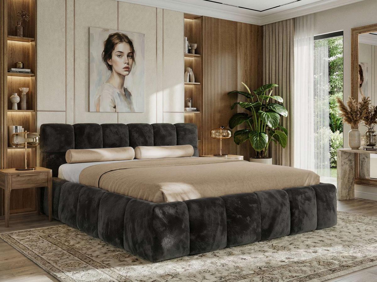 POLSTERBETT NIRA CLASSIC 180/200 - Dunkelgrau Plüsch - Multipocket-Matratze - Dunkelgrau, Textil (180/200cm) - MKS