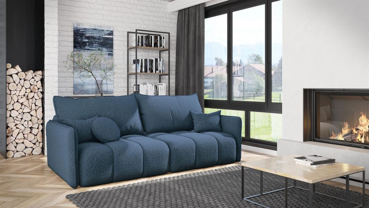 SOFASET Morgano 3-2-1 - Blau, Holzwerkstoff/Textil (216/86/102cm) - Fun Möbel