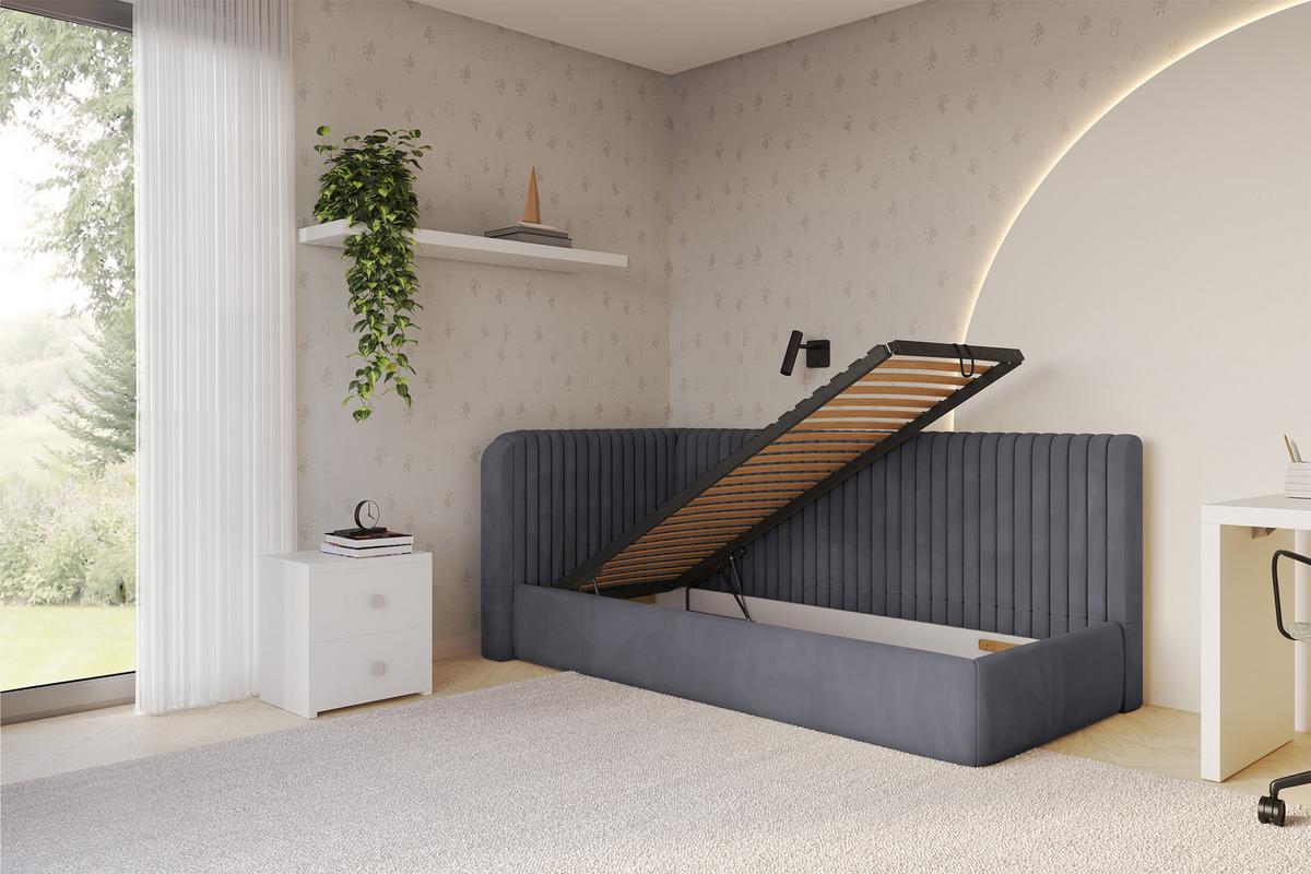 EINZELLBETT Jugendbett mit Bettkasten, Rechts - AURY 100x200 Dunkelgrau - Titanfarben, Holzwerkstoff/Textil (100/200cm) - ALTDECOR