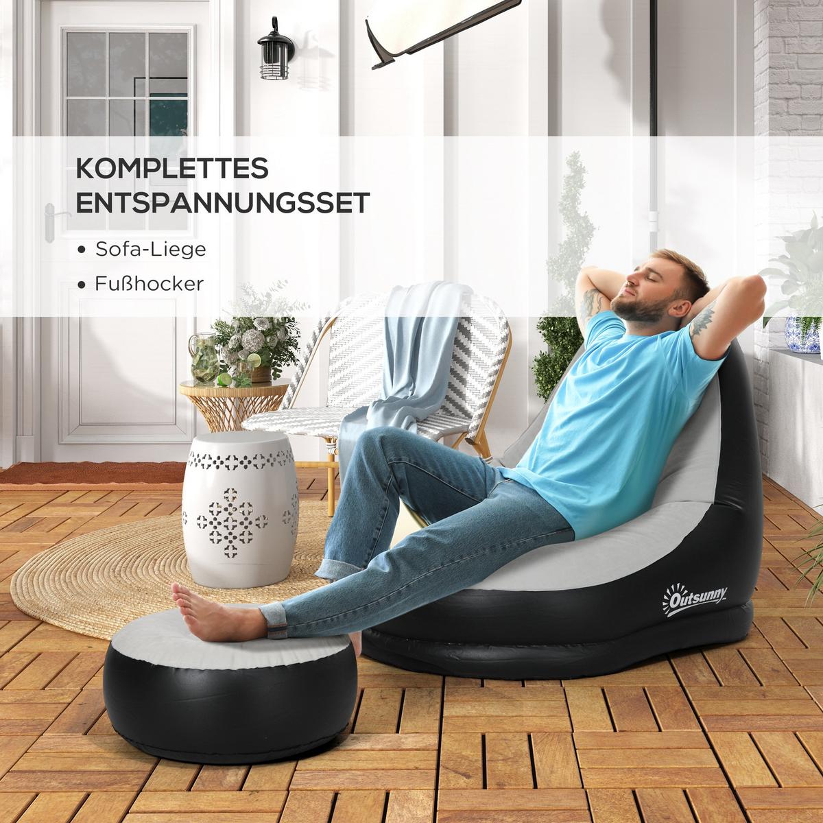 AUFBLASBARES SOFA, Hellgrau+Schwarz, Kunststoff - Hellgrau, Kunststoff (100/87/125cm) - Outsunny