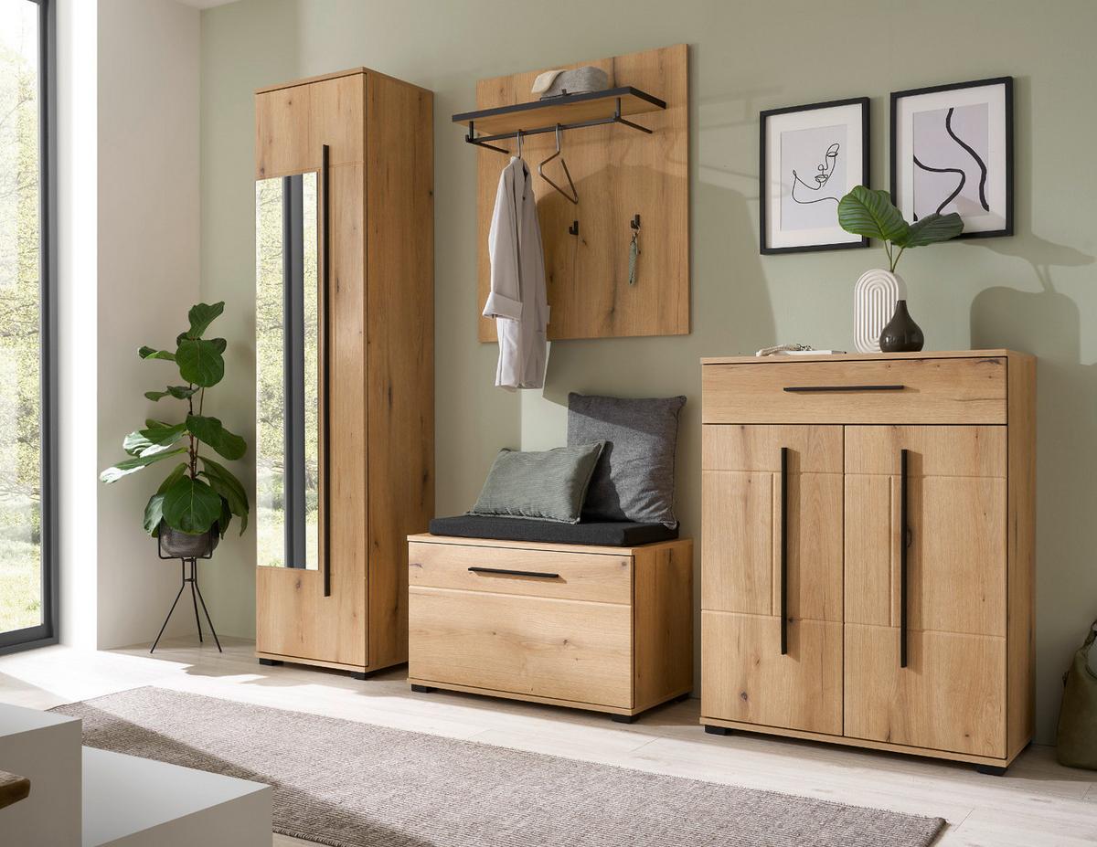 SCHUHSCHRANK Evoke Eiche 80 x 103 cm, Kommode mit Soft-Close - Eichefarben/Schwarz, Holzwerkstoff/Kunststoff (80/103/39cm) - Furn.Design